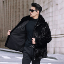 2025新款真貂皮大衣男装拼貂进口水貂皮外套男款连帽修身海宁皮草