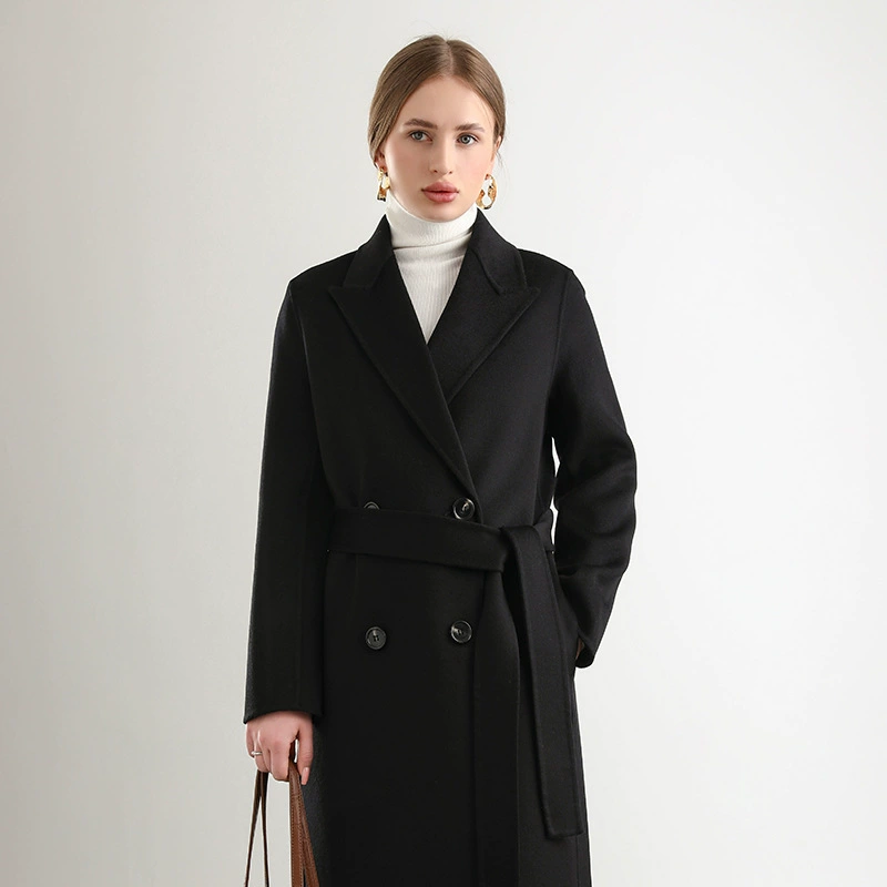 Двустороннее шерстяное пальто демисезонное oversize с поясом, утолщённое; цвета хаки/чёрный/рисовый/камел/овсяный, размеры S/M/L — бренд 姝鑫