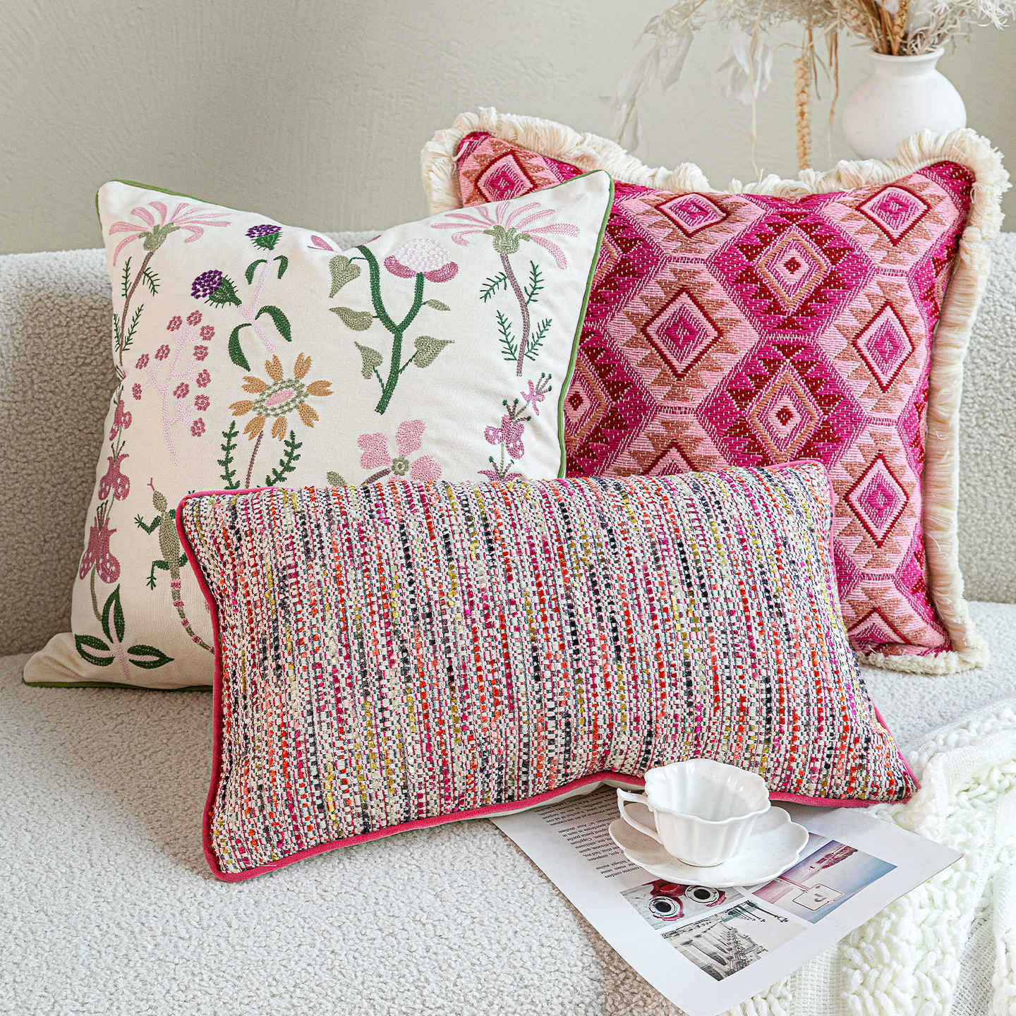 Gypsy Garden Light Luxury French Pink Pillow Combination Sofa Living Room Cushion Bed and Breakfast Inn Decoration