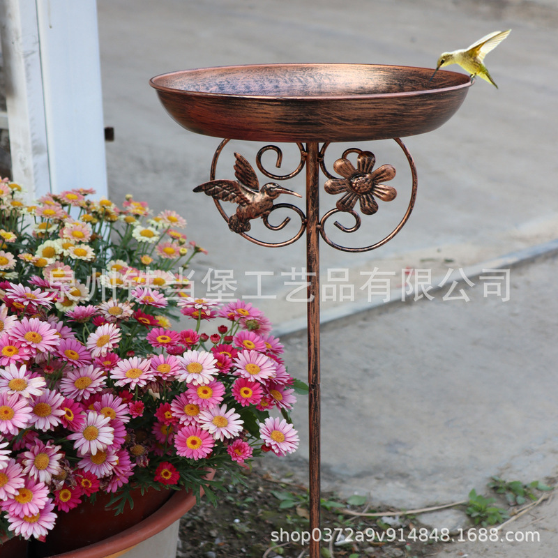 Cross-Border Hot Selling Garden Iron Craft Ground Plug Courtyard Lawn Bird Bath Basin Garden Outdoor Ground Plug Bird Feeder