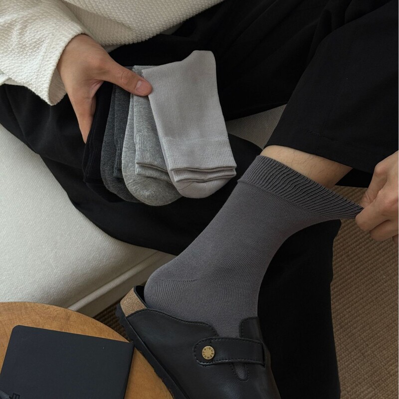 Solid Color Men's Socks for All Seasons Xinjiang Long-Staple Cotton Boneless Sweat-Absorbent and Deodorant Business Gray Stockings Mid-Calf Socks