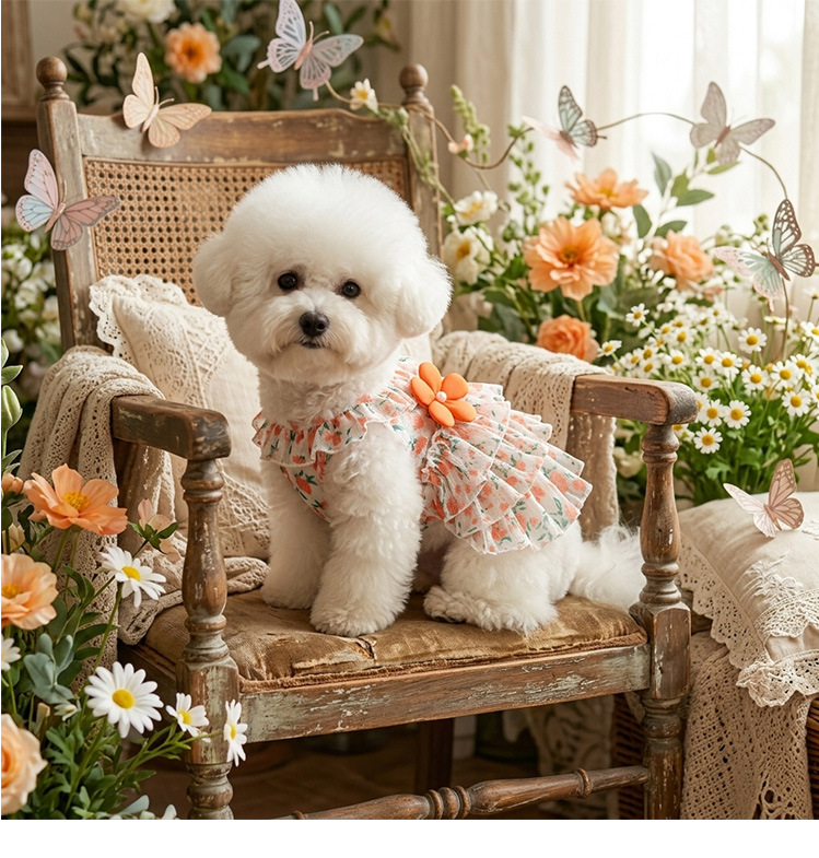 Robe plissée à fleurs style princesse pour chien et chat été_voghion.com