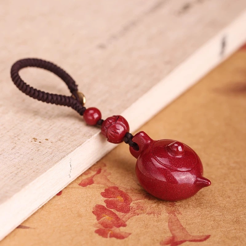 紫金砂把把壺吊墜鑰匙扣手機鏈本命年低含量硃砂小壺掛件本命年