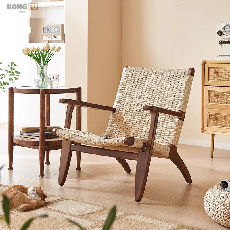 Sillas de madera sólida de cuerda trenzada sillas de balcón nórdicas sillas de ocio estilo japonés sillas de silla de casa pequeña silla de respaldo perezosa