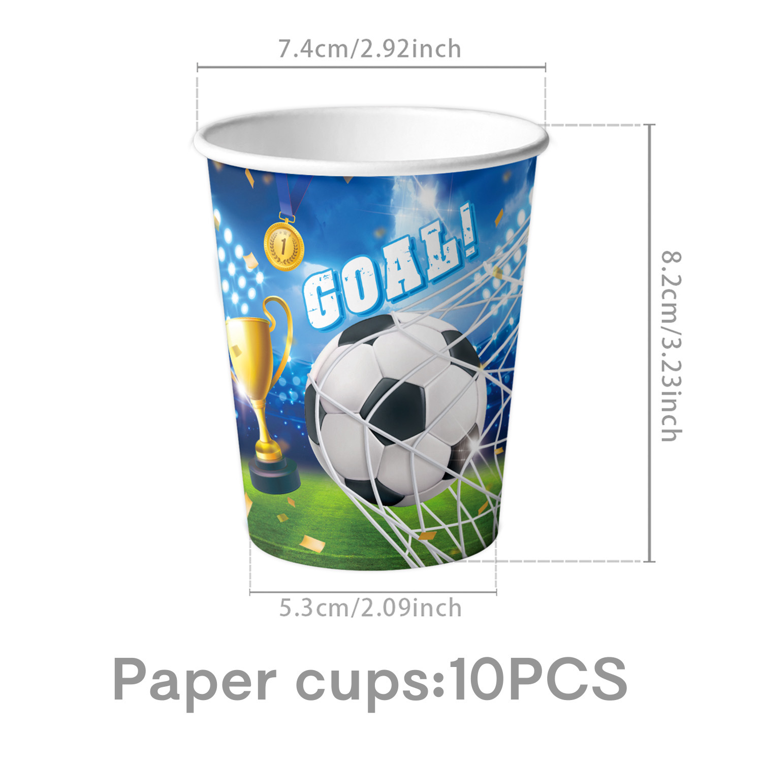 Nuevo tema de fútbol azul Copa del mundo juego deportivo vajilla vasos de papel desechables toallas de papel banderas adornos de mantel