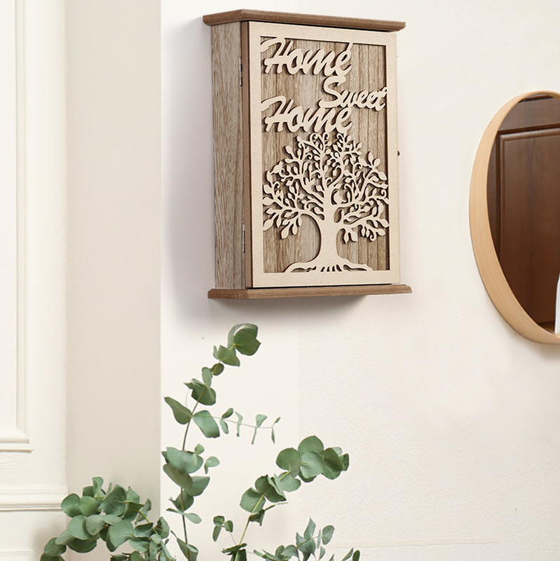 玄関生命ツリーキー収納ボックス自動車キーフックロック付き入戸防塵収納ボックス壁掛け式装飾|undefined