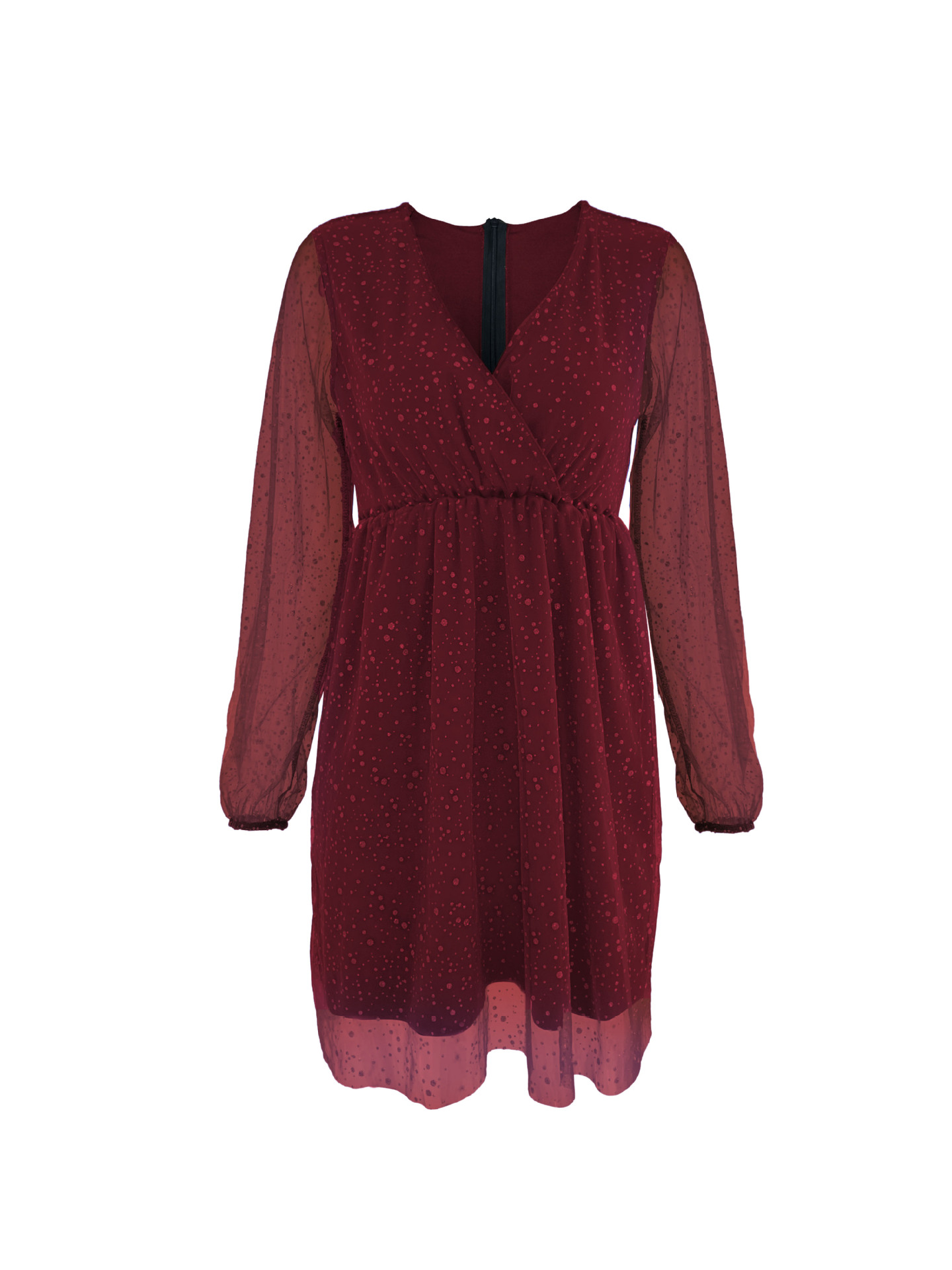 Elegant Mesh Gold Sprinkled V-neck Three-quarter Sleeve Skirt Set_voghion.com