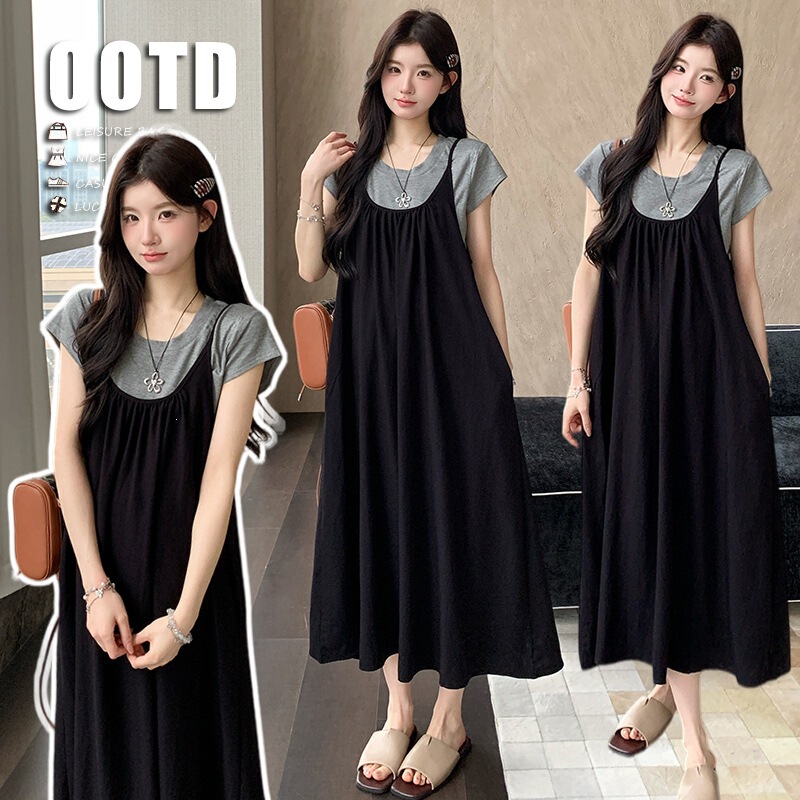 Maternity Wear 2026 Summer New Korean Style Versatile T-Shirt + Suspender Skirt Two-Piece Set Plus Size Maternity Dress Maternity Wear 2026 Summer New Korean Style Versatile T-Shirt + Suspender Skirt Two-Piece Set Plus Size Maternity Dress