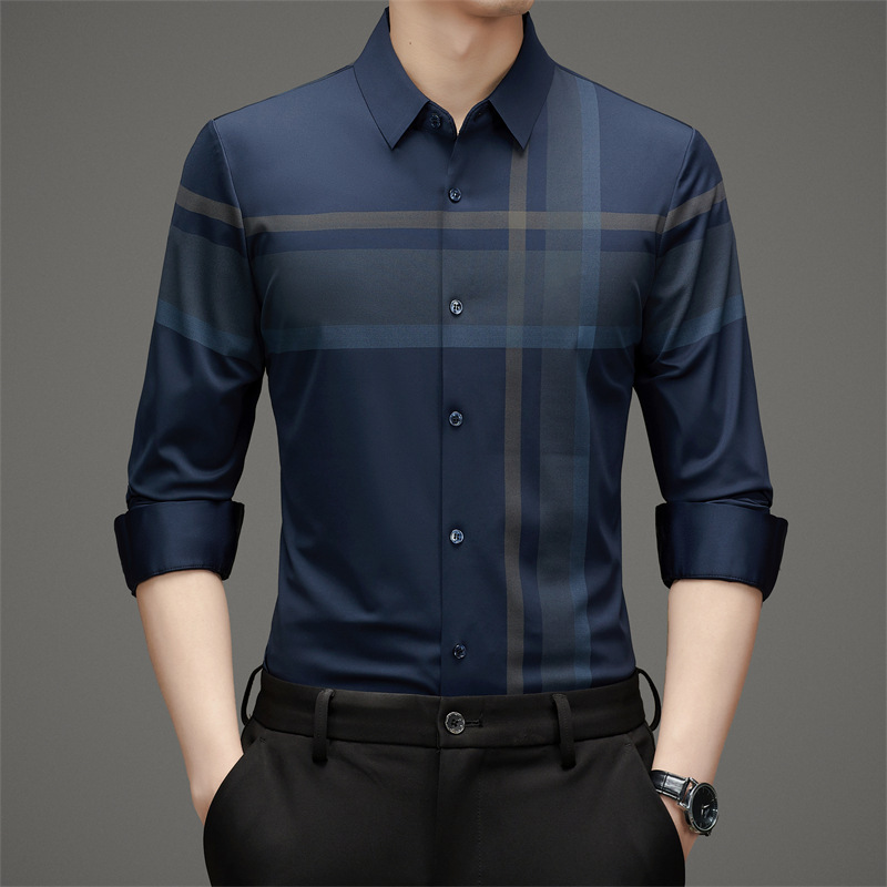 2024 Spring and Autumn New Men's Long Sleeve Traceless Shirt Business Breathable Shirt Trendy Casual One Piece Wholesale