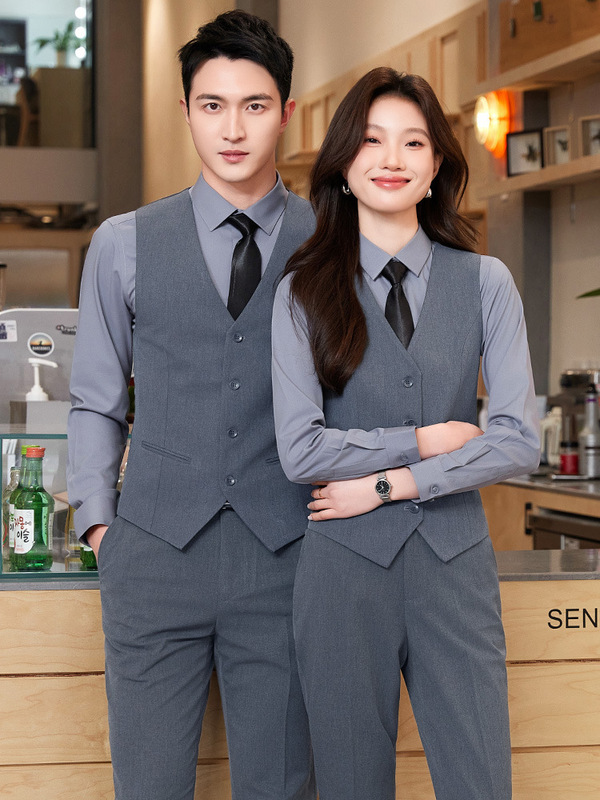 Dongguan Manufacturer Professional Attire 2025 Gray Vest Billiard Club Assistant Company White-Collar Professional Formal Wear