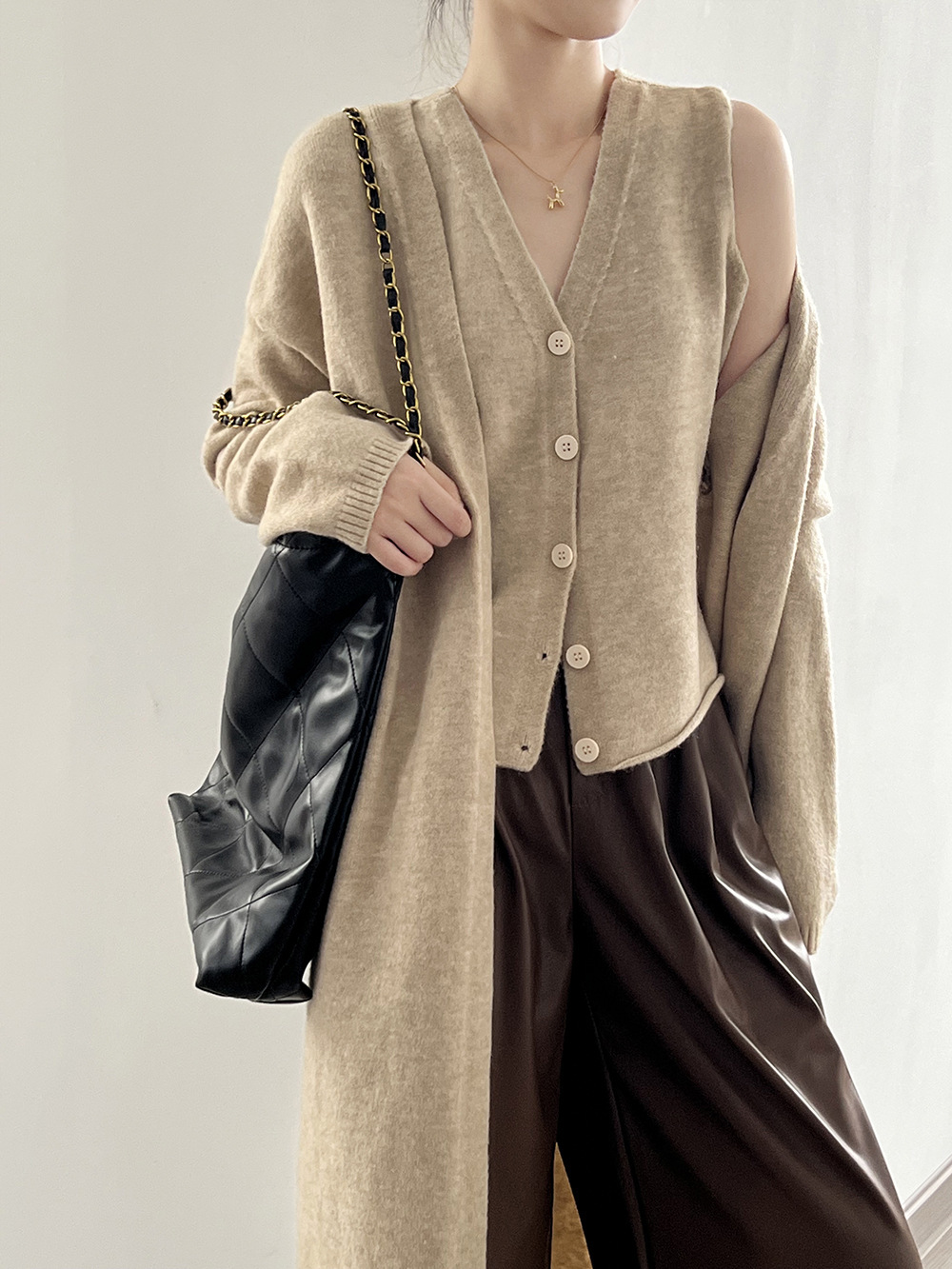 Koreanische lose mittellangen bis langen gestrickten Strickjacke Jacke für Frauen Herbst und Winter neue Artikel, kleine Pullover Weste zweiteilige_voghion.com