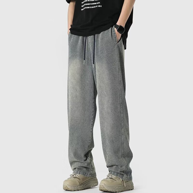 Jeans suaves estriados para hombres primavera y otoño cintura elástica estilo americano retro pantalones largos de piernas largas y largas