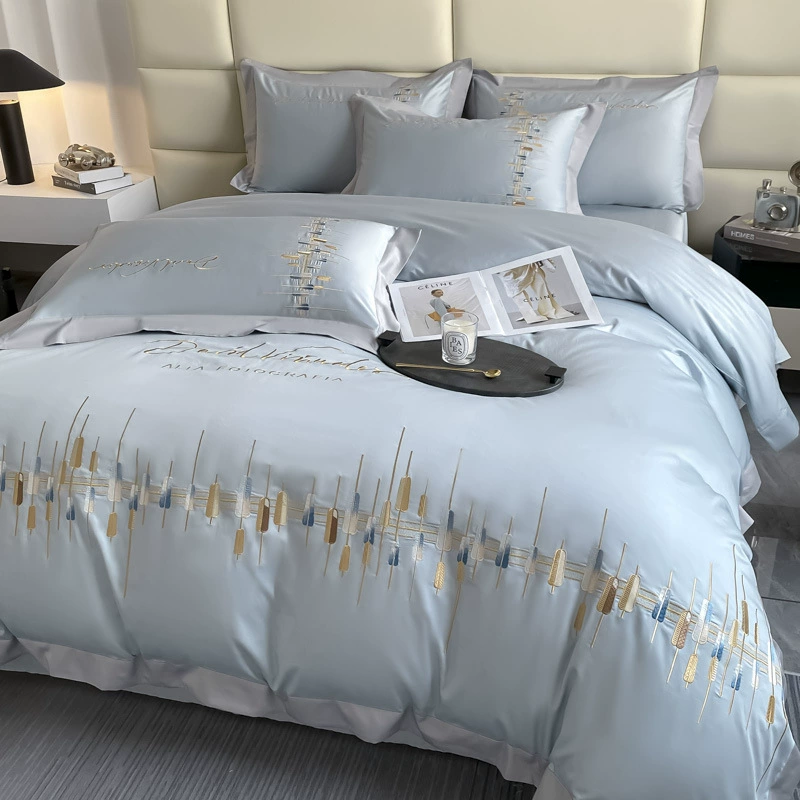 Современный модный хлопковый комплект простыня оптом стиль light luxury с вышивкой простого и элегантного дизайна комплект из 4 предметов