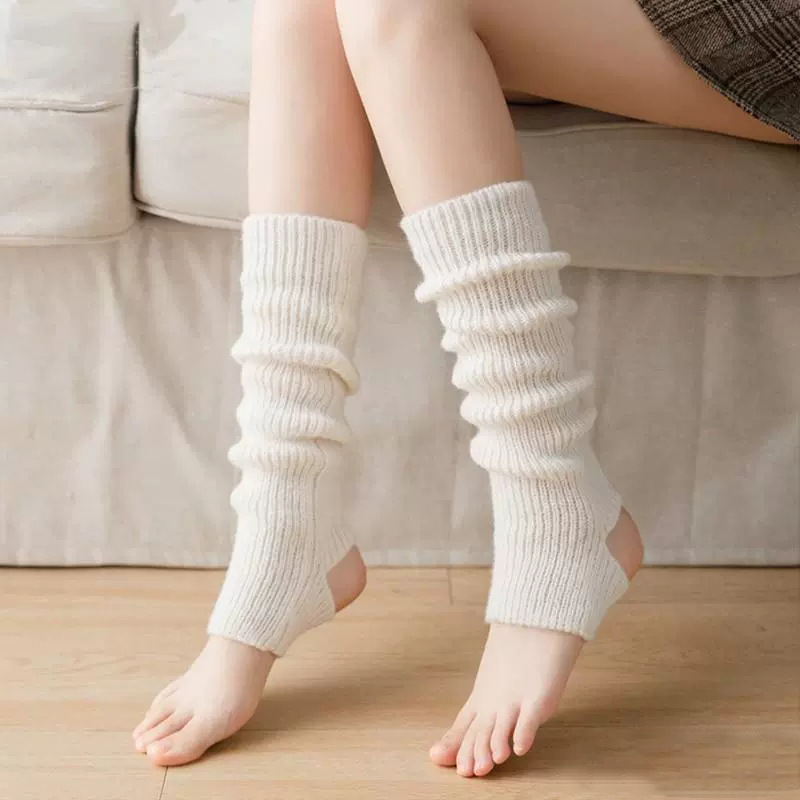 Knitted Footed Calf Slouch Socks for Women, Sweet Japanese Jk Lolita Boot Covers, Mid-Calf Yoga Leg Warmers