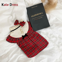 现货INS风英国王室风红格凯特王妃宫廷裙立领过年圣诞宠物裙狗狗