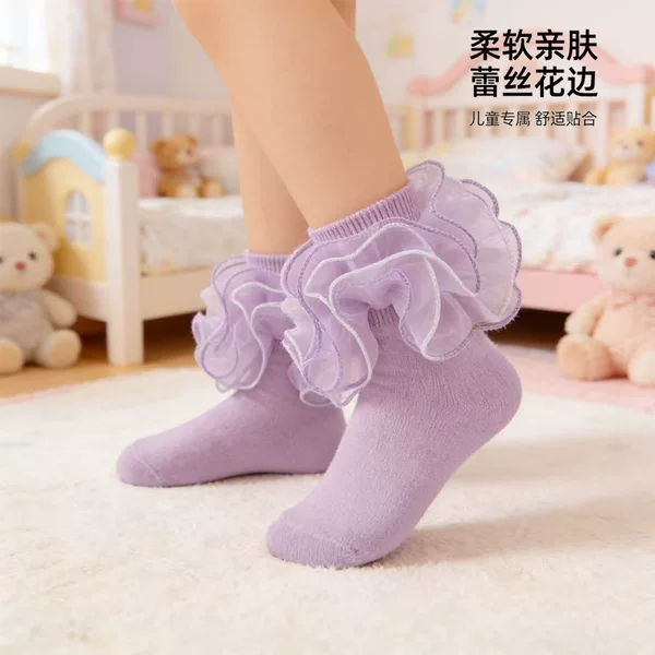 Children's Socks with Lace Trim, Breathable, Cute Princess Style, Mid-Tube Baby Socks, Thin Summer Style, Wholesale in Stock