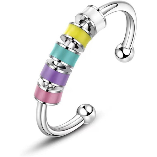 Amazon Stainless Steel Colorful Rotating Beads Anxiety Ring for Women, Adjustable Open Rotation Ring
