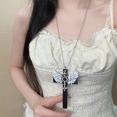 亚文化暗黑哥特天使黑翅膀ins十字架项链时尚白翅膀情侣精美吊坠
