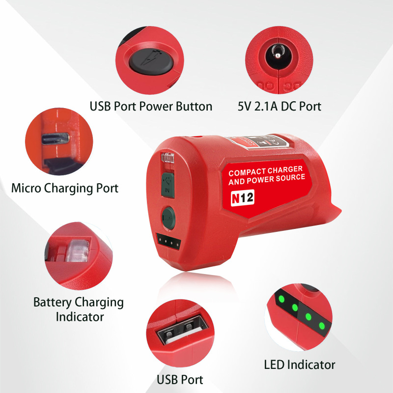 The New Model Is Suitable for Makita Miwochi 12V Lithium Battery M12 Converter Output USB 5V2.1A/Dc12V3A