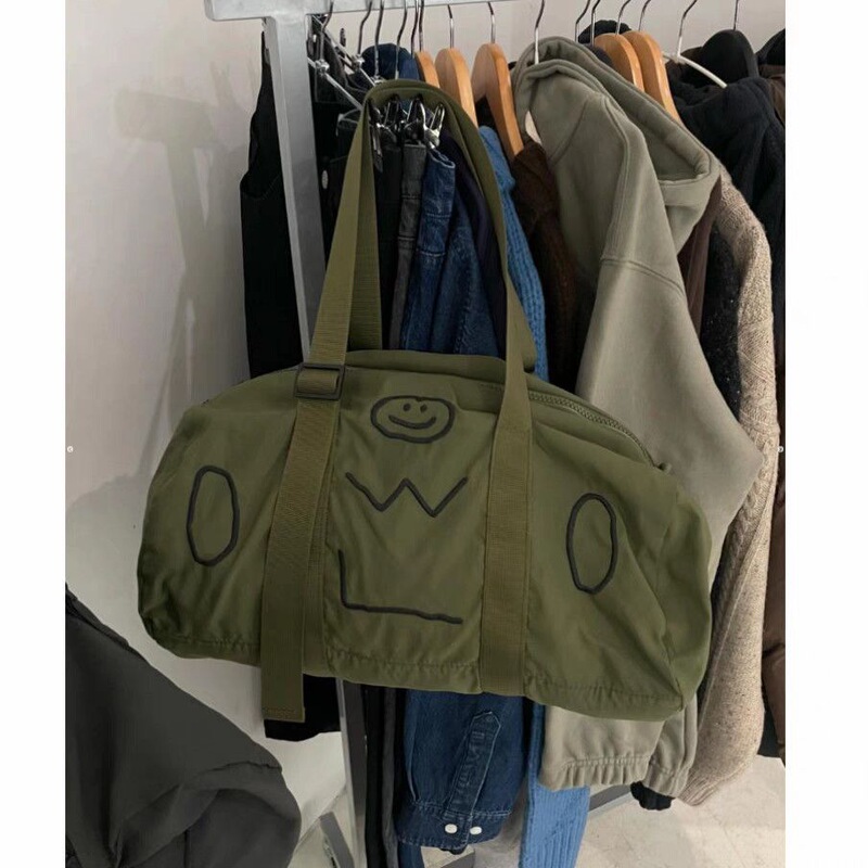 2026 New Model Ooowl Korean New Year Smiley Face Pattern Shoulder Bag Handbag Crossbody Letter Zipper Casual Cylinder Bag