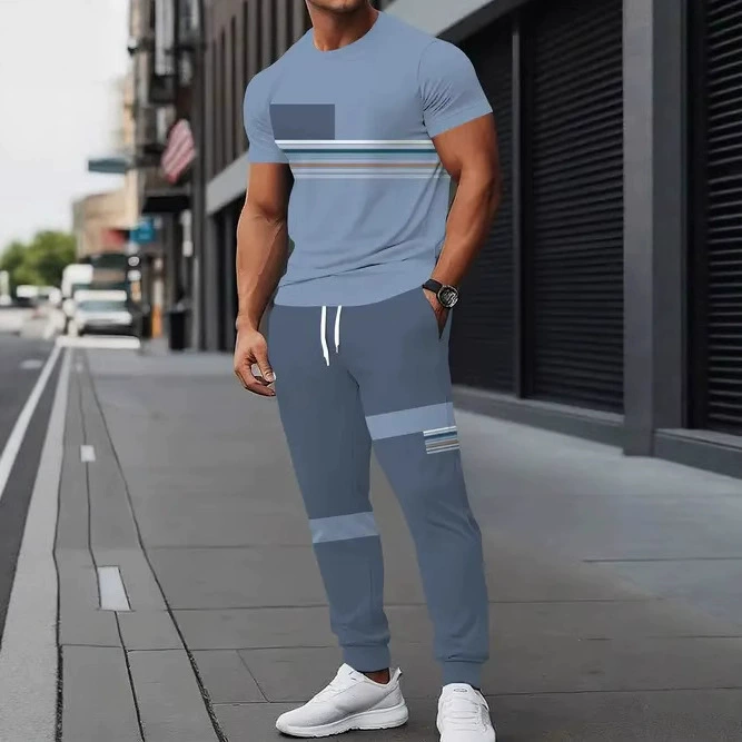 Летний мужской костюм-двойка TEMU 2025 с короткими рукавами, повседневный, модный, простой, трендовый, с 3D-печатью