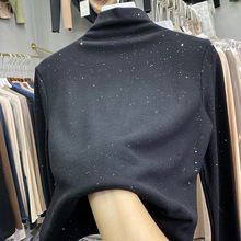 2020秋冬新款欧货堆堆高领长袖T恤女洋气亮片打底衫德绒内搭上衣