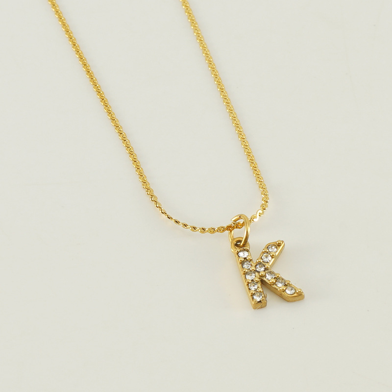 Transfronterizo europeo y americano estilo de moda todo fósforo de acero inoxidable carta Collar chapado en oro diamante incrustado estilo simple tira de cadena delgada s para las mujeres