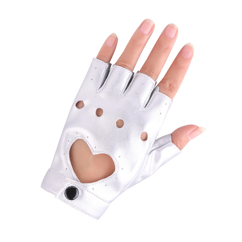 Guantes de baile de las mujeres hip hop punk etapa rendimiento trueno medio dedo guantes discoteca fotografía pu cuero baile guantes image 12