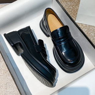 Genuine Leather Platform Loafers Women's 2023 Spring and Autumn New British-style Mid-mouth Round Toe Small Leather Shoes Slip-on Shoes for Women