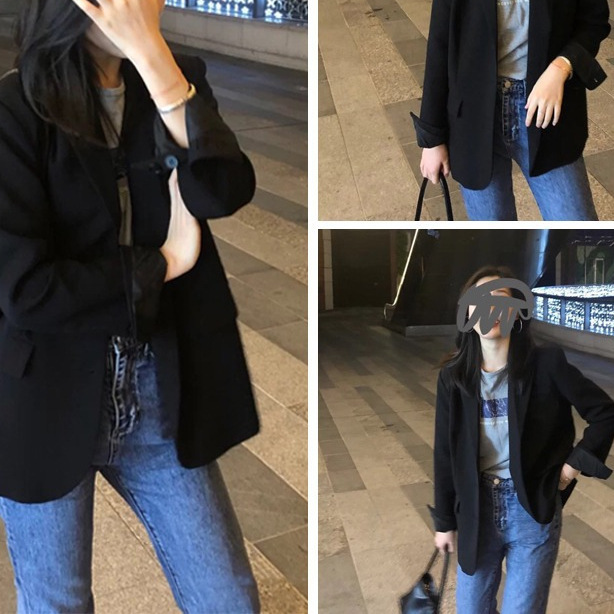 Black Trendy Blazer for Women, Autumn and Winter New Style, Suitable for Slightly Chubby Girls, Versatile and Stylish