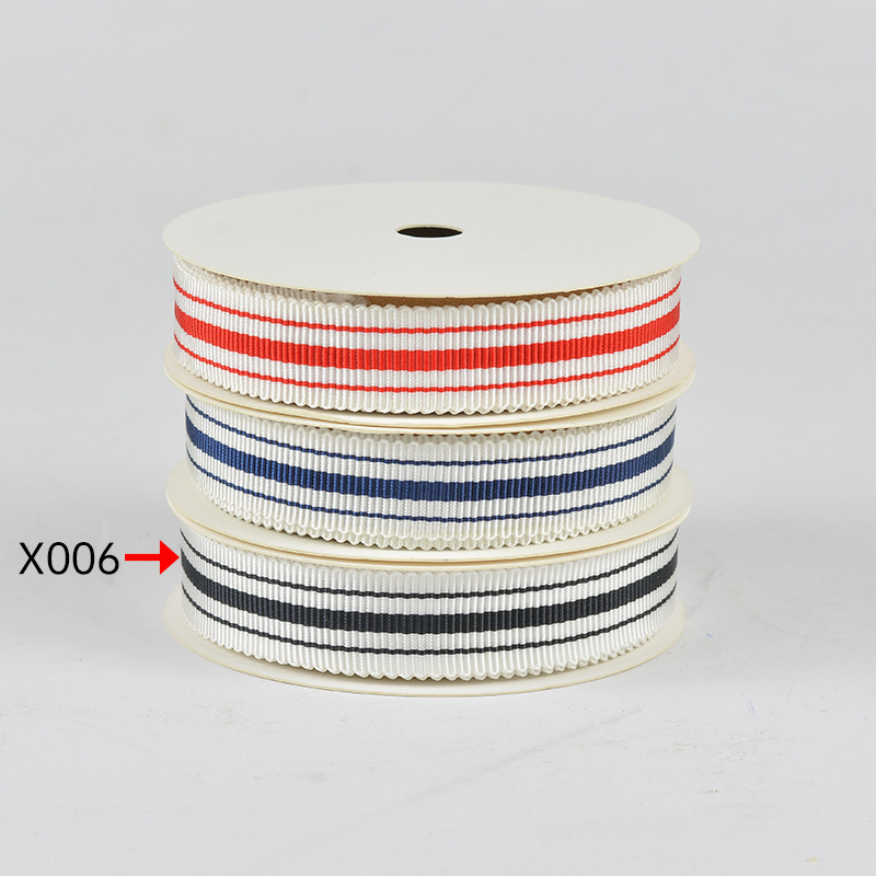 Tres colores a rayas poliéster sombrero cinturón ropa bolsa accesorios envoltura cinturón caja de regalo embalaje dentado cinta hilado teñido sombrero cinturón