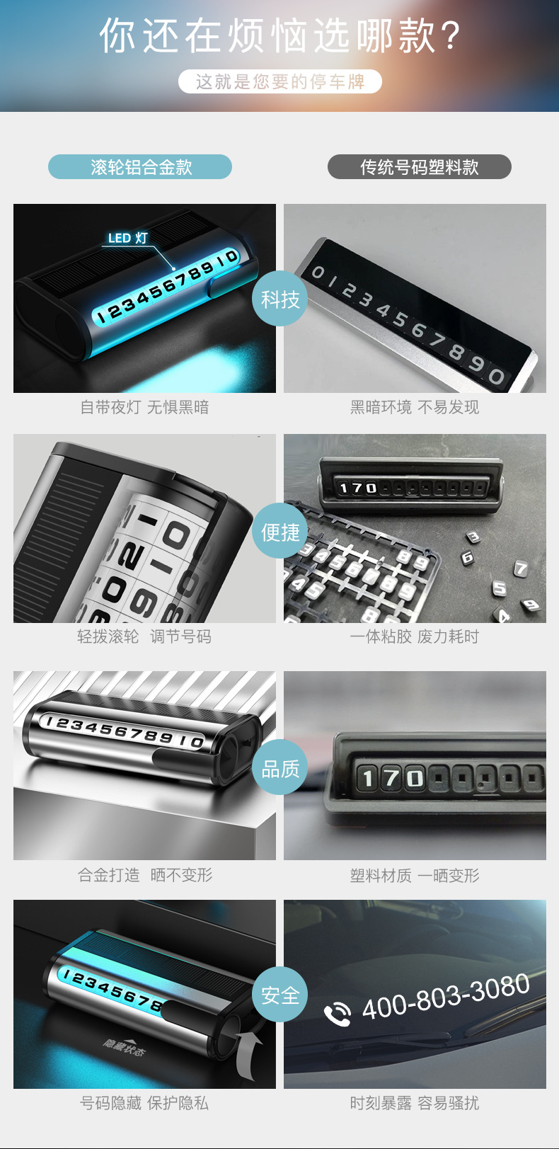 Solar Parking Sign Roller Luminous Metal Car Moving Card Car Temporary Parking Moving Car Number Plate