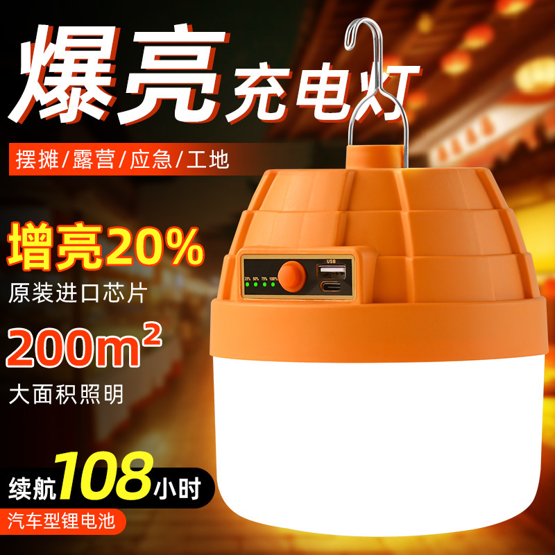 Led Rechargeable Light for Street Vendor Lighting, Ultra-Long Battery Life Camping Light, Tent Night Market Hook Radar Sensor Light Bulb