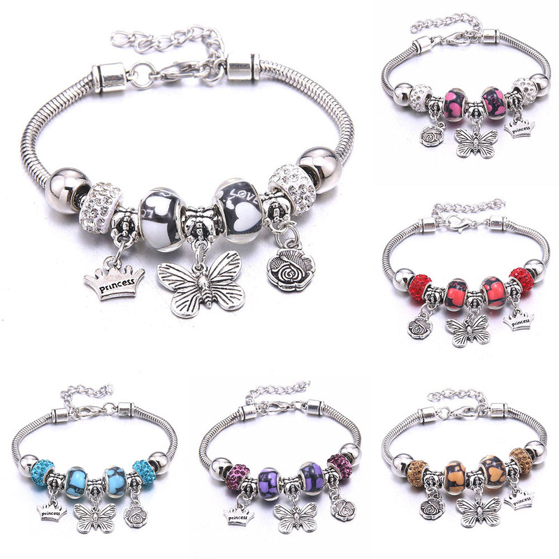Cross-border European and American style popular adjustable crystal bracelet love butterfly beaded bracelet DIY ladies jewelry wholesale