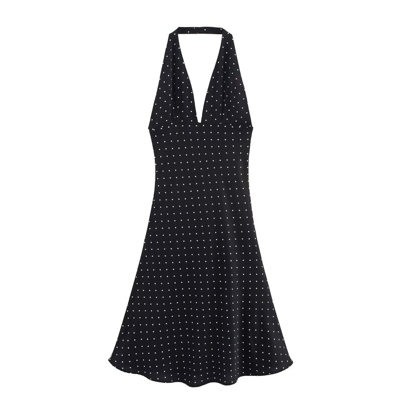 European and American Export Wholesale 2025 New Summer Women's Backless Slimming Look Polka Dot Halter Neck Dress K2-22256