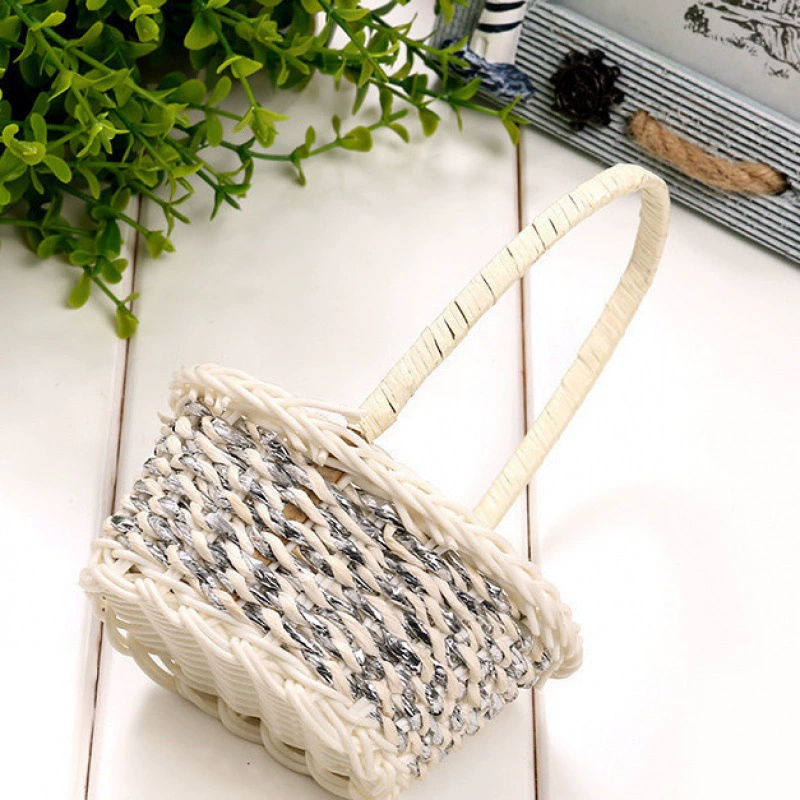 Цветочная корзина, мини-милая портативная корзина, готовая ручная вязка, круглая, домашняя, плетение, украшение для гостиной, поза, трансграничная независимая станция