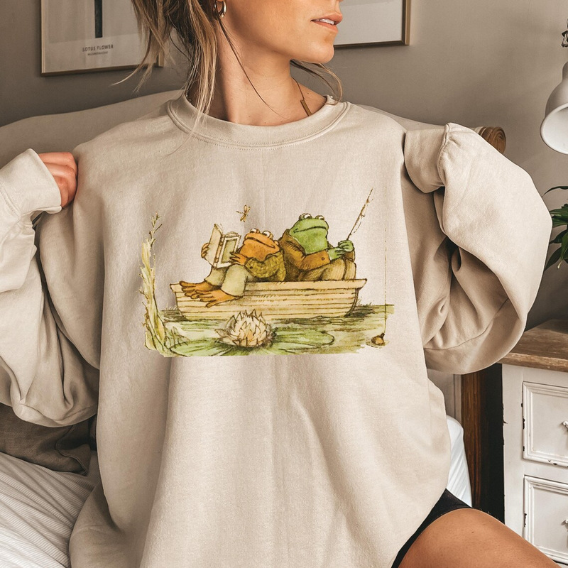 Frog and Toad 90S Pattern Retro Loose Sweatshirt European and American Export Etsy Independent Long-Sleeved Sweatshirt