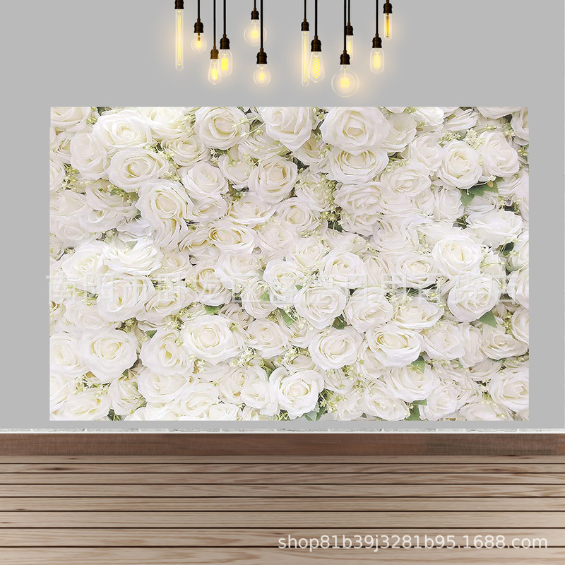 Cross-border wedding white rose flower wall banner bridal shower party decoration props portrait photography background cloth