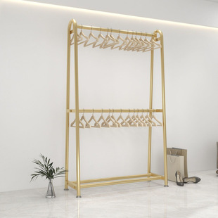 Simple clothing store double-layer display rack floor-to-floor golden hanger children's clothing row wedding dress double-pole island rack