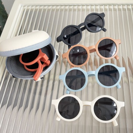 New children's sunglasses for boys and girls, stylish macaron color round frame, foldable candy color glasses