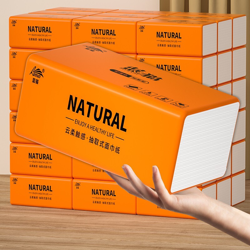 Xinke exclusive blue cat tissue 4 packs 270 pieces thickened one hand towel household facial tissue wholesale toilet paper