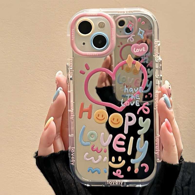 New Happy Smiley Face Suitable for Apple 16Promax Mobile Phone Case 15/14/13Pro Female 16E Mirror 12/11X