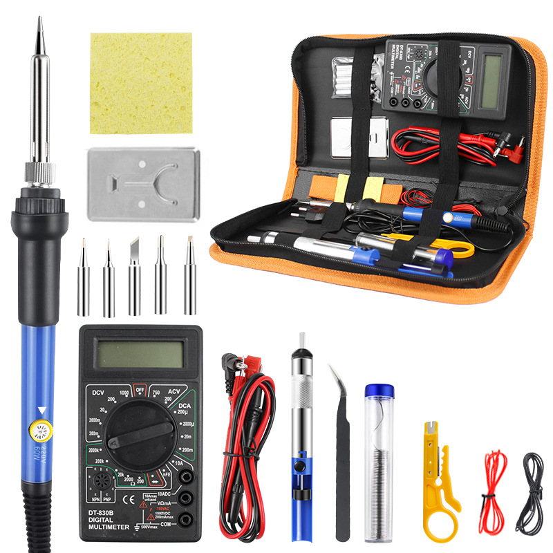 跨境款17件套可调温电烙铁 60W家用维修焊锡笔欧规万能表套装