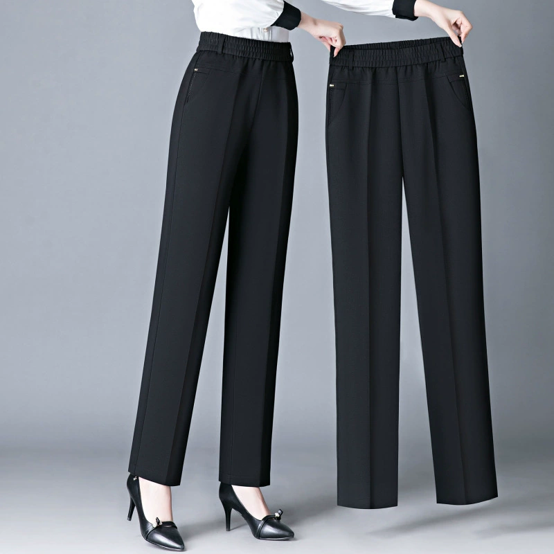 Брюки женские прямые с высокой талией, новинка весна-осень 2025, для женщин среднего и старшего возраста, с эластичным поясом, свободные, стройнящие, повседневные