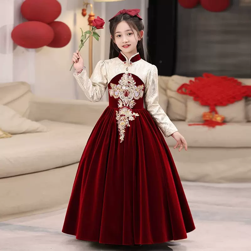 儿童礼服2025新款礼服裙女童秋冬钢琴演出服生日公主裙大童拜年服