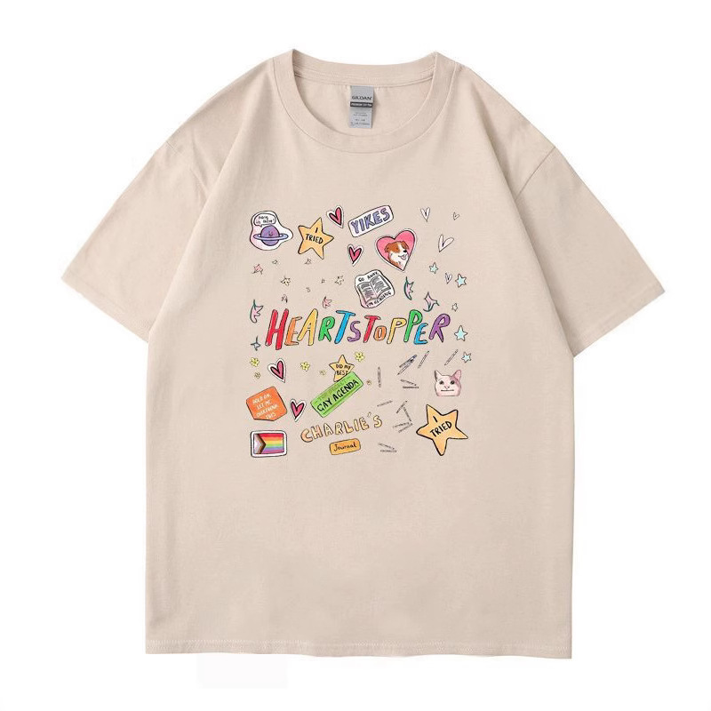 貿易クロスボーダー新製品 Tシャツ ハートストッパー 半袖 ニックとチャーリー メンズ レディース ヨーロッパサイズ Tシャツ