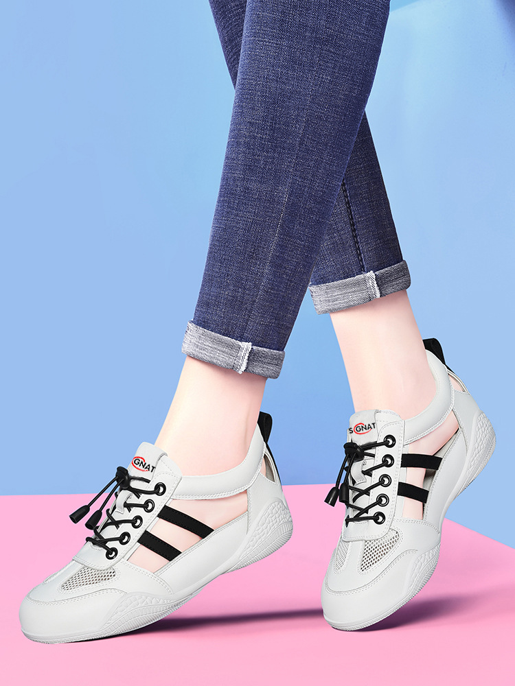 Giày sneaker nữ da thật lỗ thoáng khí đế phẳng nhẹ mùa hè 2025 — Màu xanh lá cây (1061), B5-05=giá trị thông số Kd, (cài 2), Màu trắng (1061), Trắng đen 1062 chi tiết 3