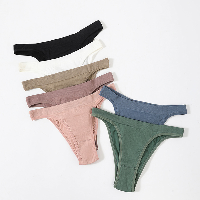Women's Traceless Sexy Fitness T-Tracks Cotton Trousers Girl's Solid Color Middle Waist plus size European and American T-Trousers