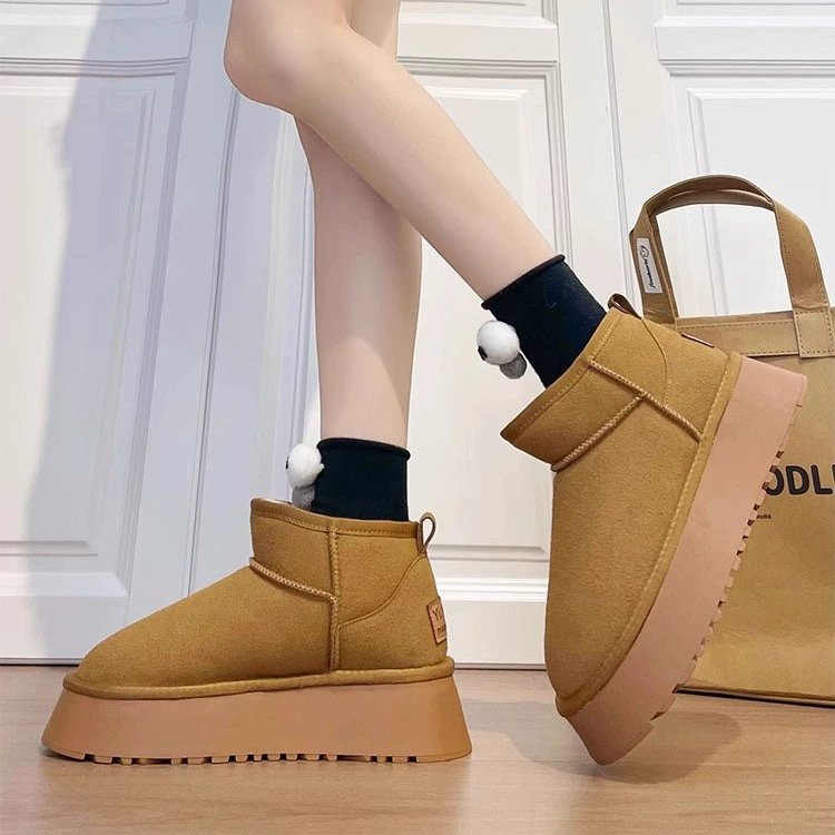 Зимние зимние сапоги в том же стиле, женские интегрированные на меху, зимняя обувь на флисовой подкладке, теплая короткая трубка, новые утолщенные Нескользящие