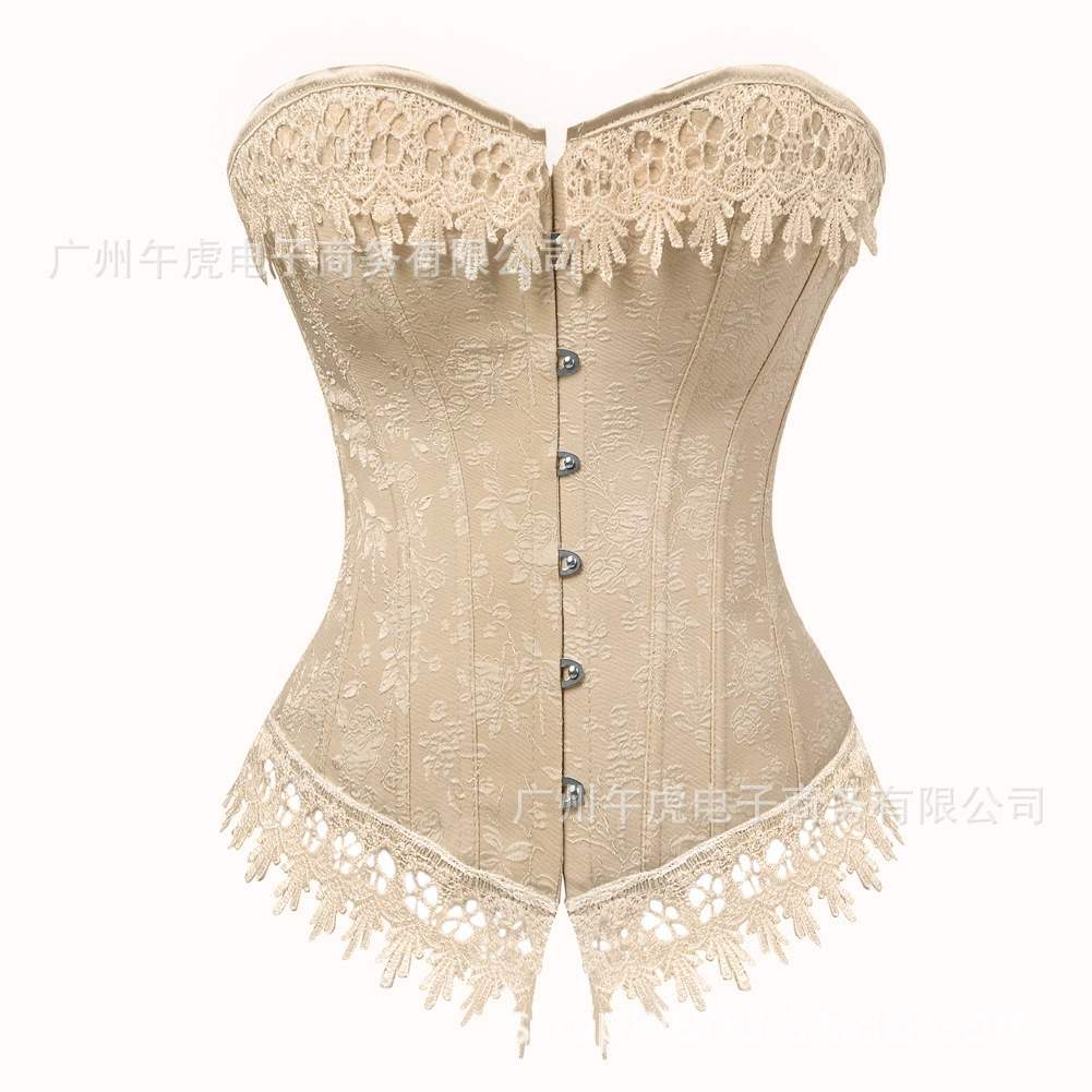 "Foreign trade spot wholesale European and American sexy glue bone tight -fitting lace -up chest holding the palace coat CORSET" -> "Оптовая иностранная торговля предметов розничной торговли европейских и американских сексуальных клеевых костяшек - облегающие кружевные корсажи с косточками, корсет"